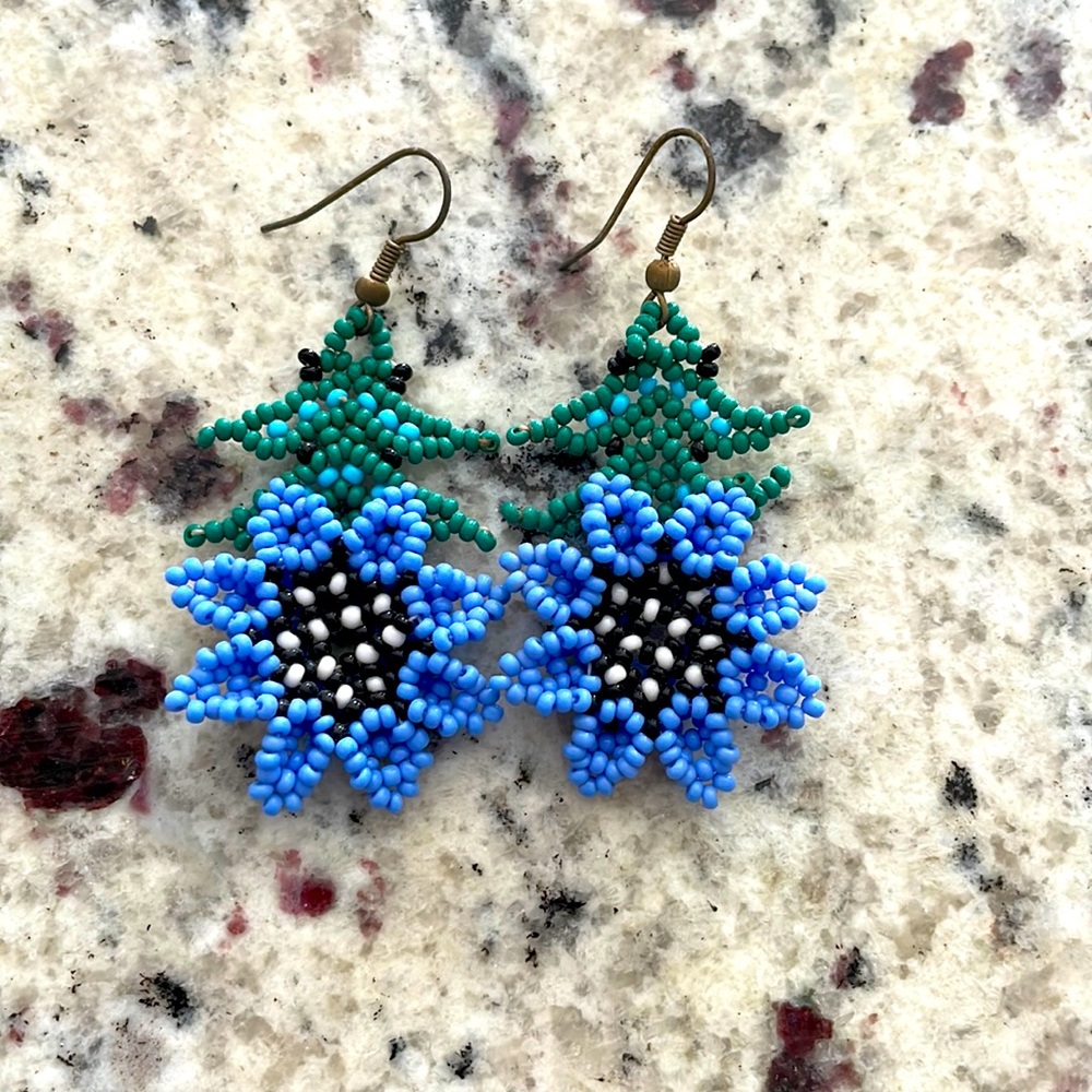 Hand-beaded Flower Earrings